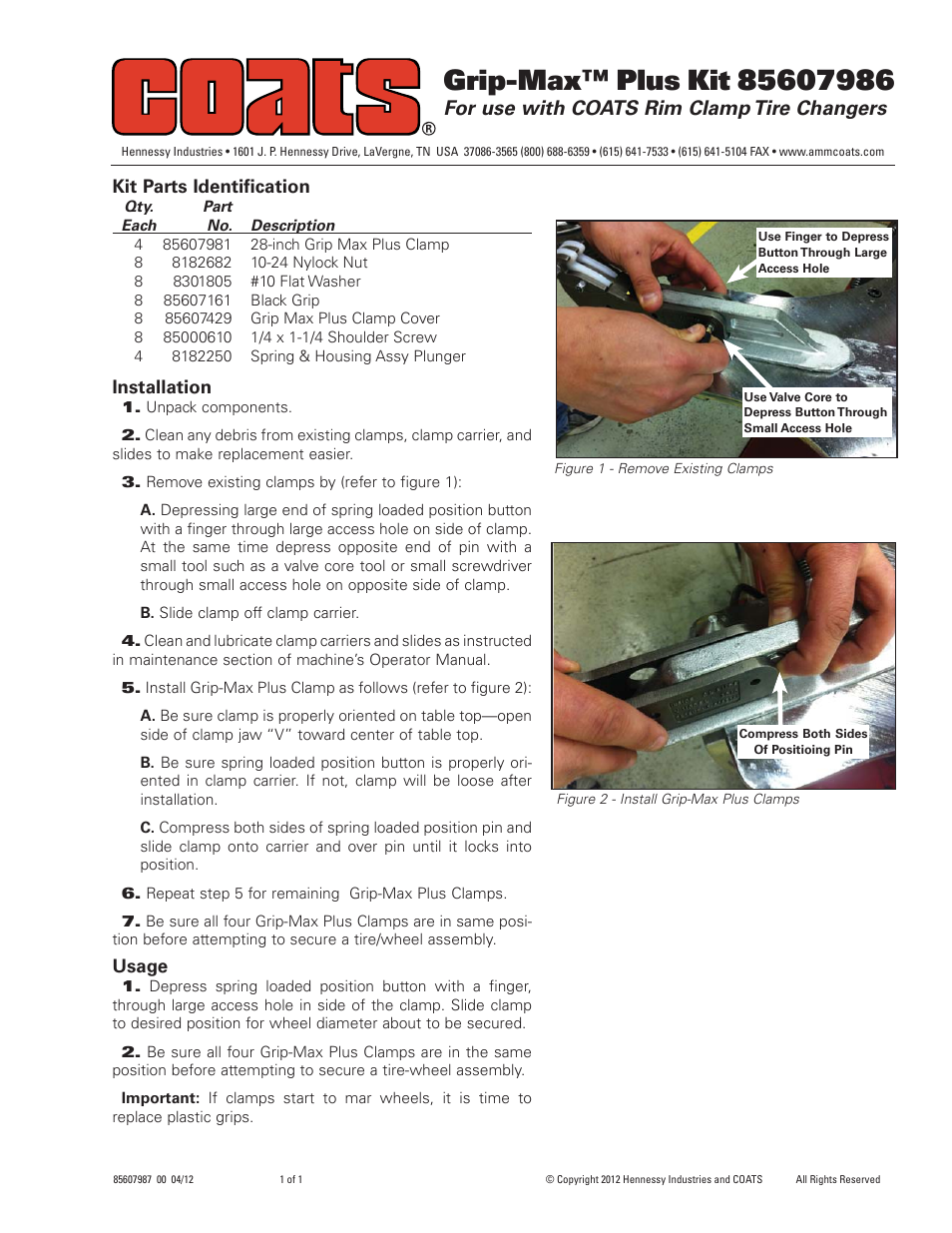 COATS Kit 85607986 Grip-Max Plus User Manual | 1 page