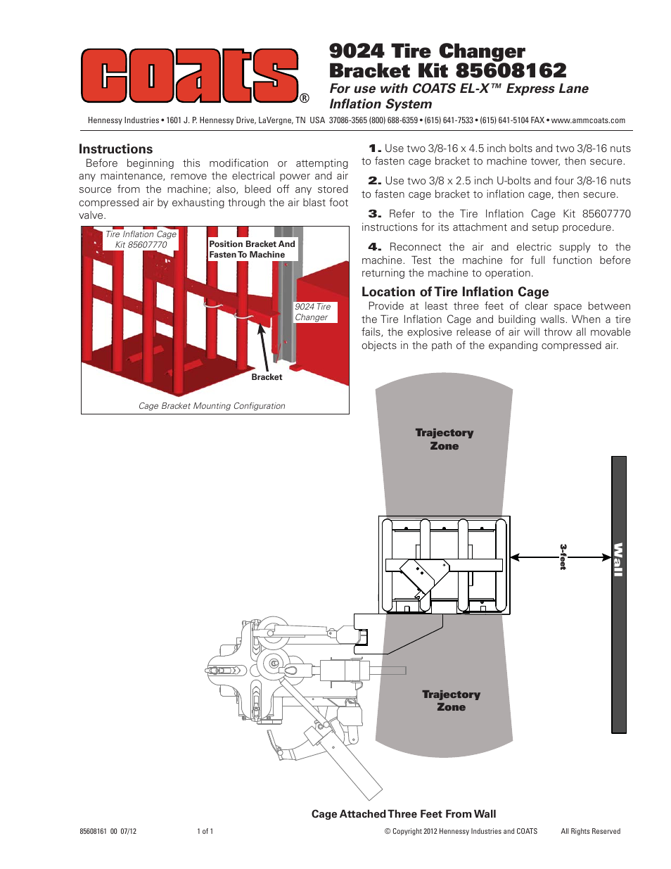 COATS Kit 85608162 Inflation Cage Bracket User Manual | 1 page