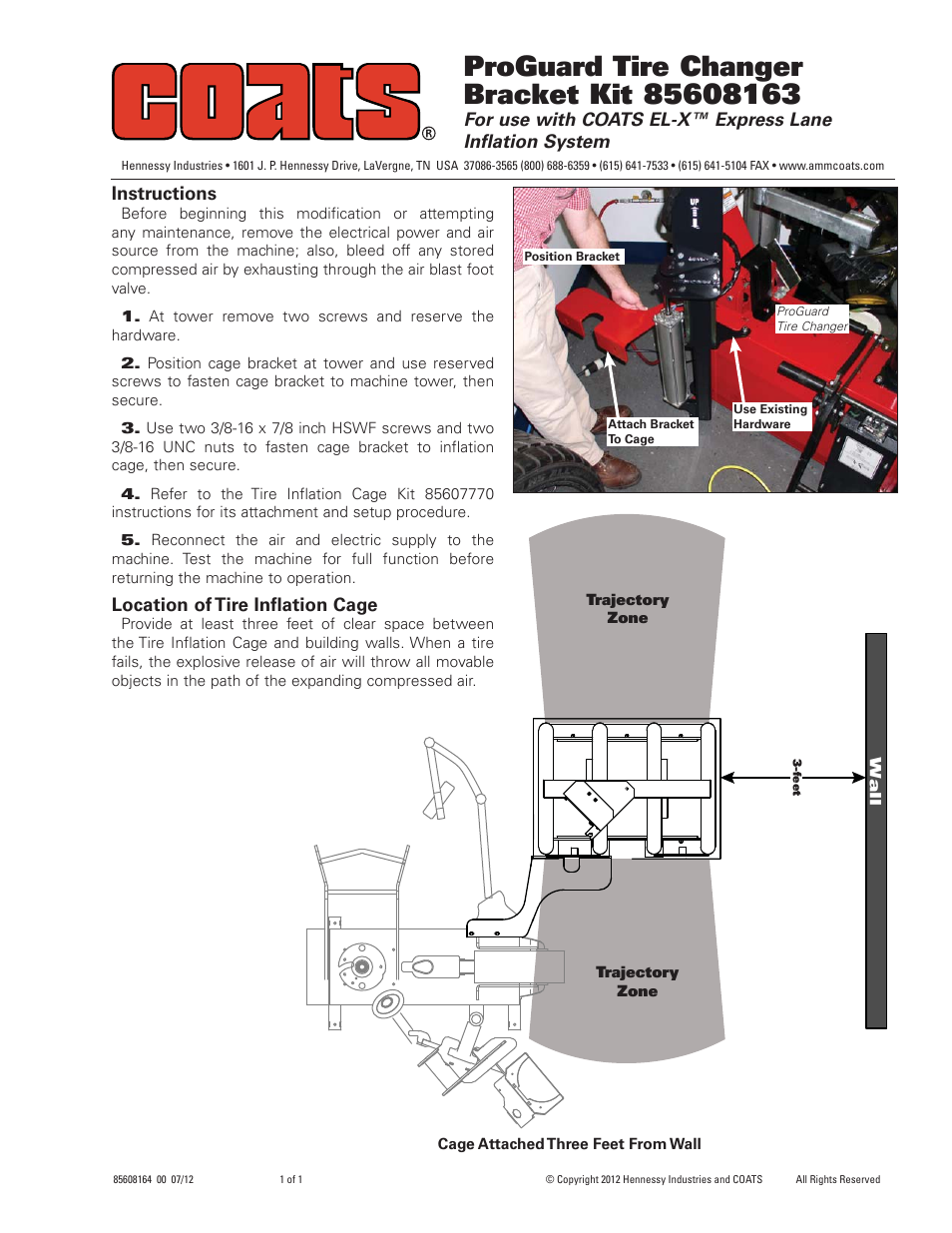 COATS Kit 85608163 Inflation Cage Bracket User Manual | 1 page