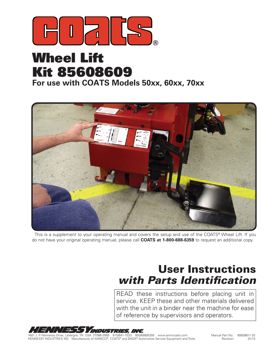 COATS Kit 85608609, Wheel Lift Accessory User Manual | 8 pages