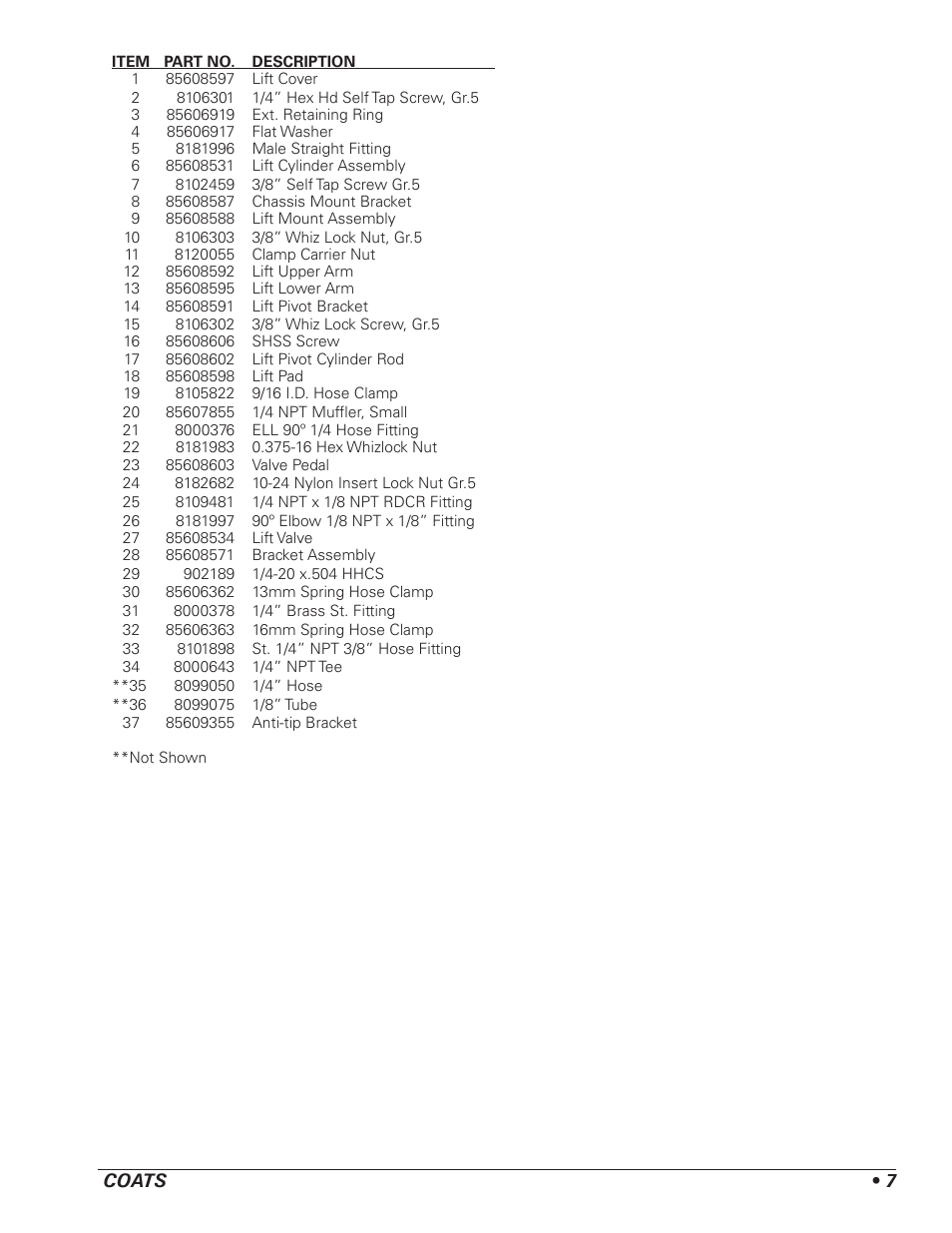 COATS Kit 85608609, Wheel Lift Accessory User Manual | Page 7 / 8