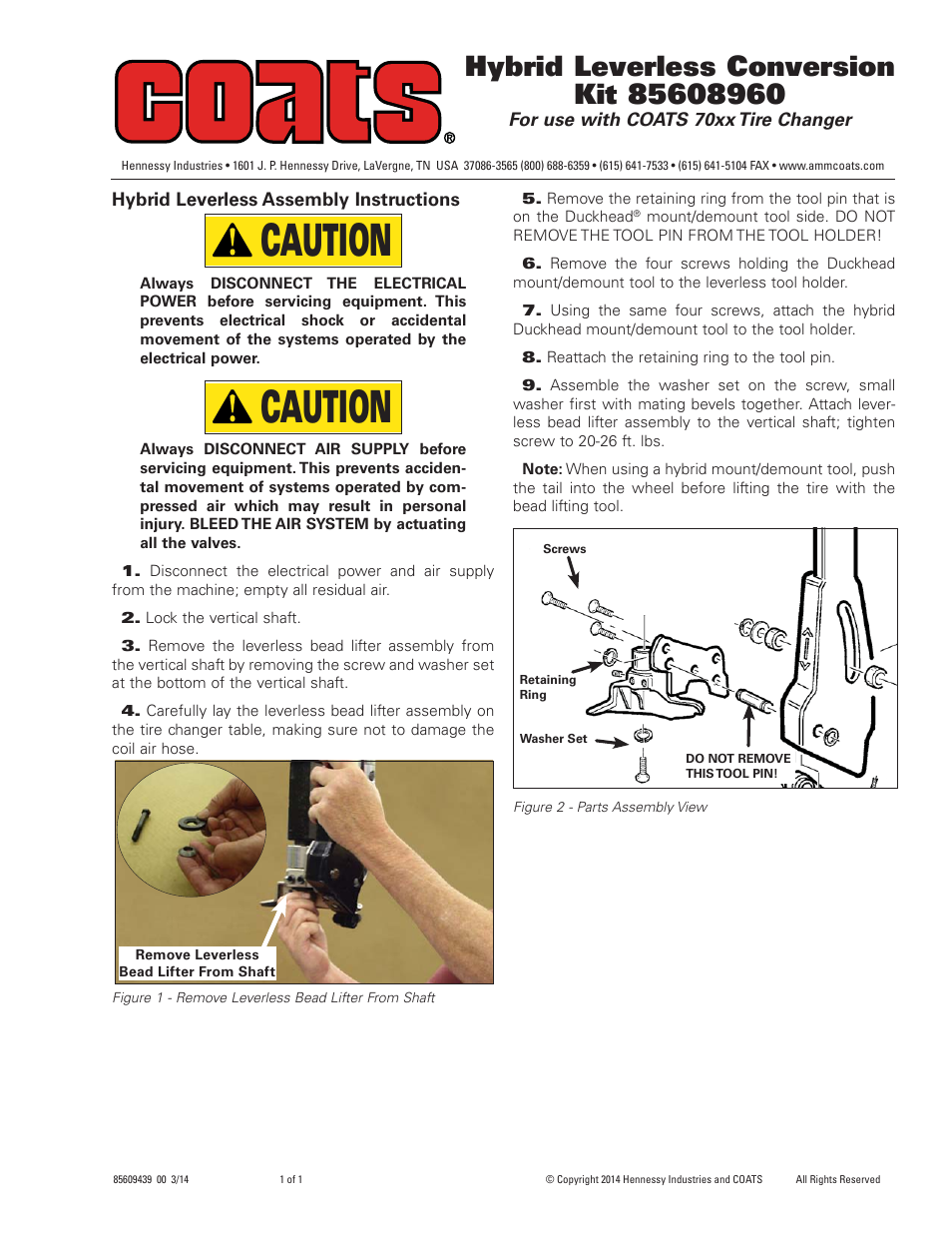 COATS Kit 85608960 Hybrid Leverless Conversion User Manual | 1 page