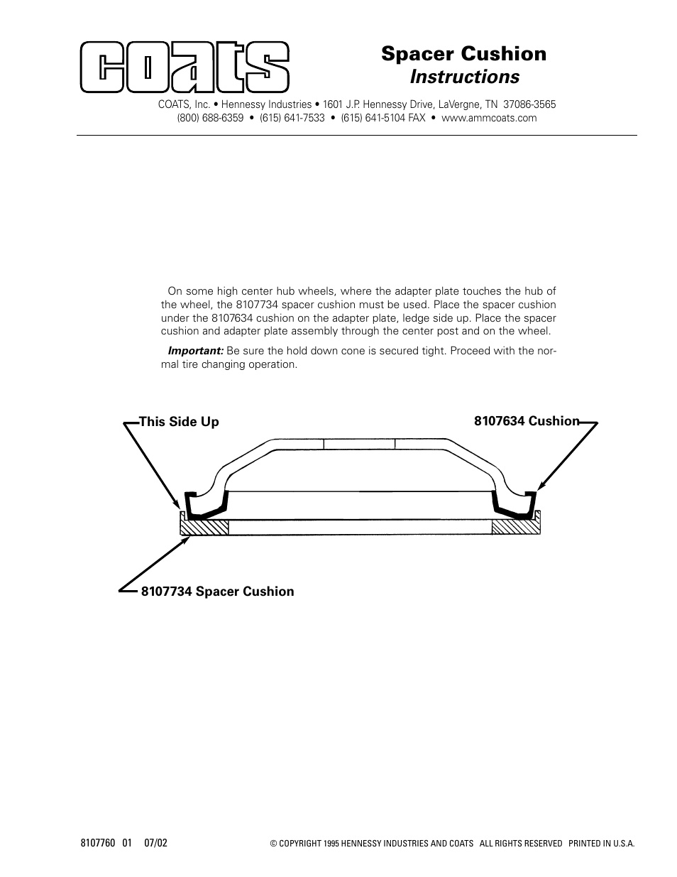 COATS Spacer Cushion User Manual | 1 page