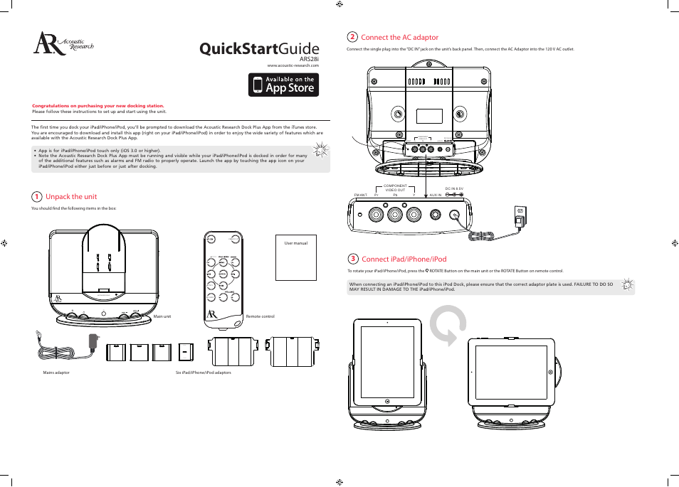 Acoustic Research ARS28I User Manual | 2 pages