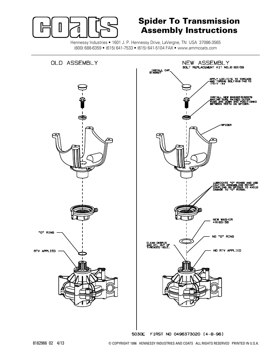 COATS Spider To Transmission Assembly User Manual | 1 page