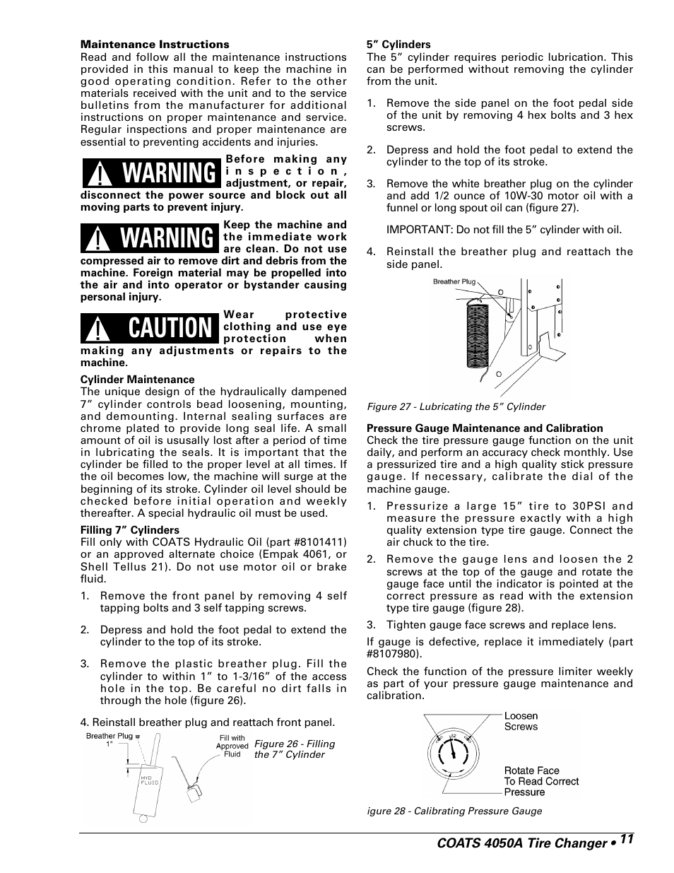 Warning, Caution | COATS 4050A Tire Changer User Manual | Page 13 / 16