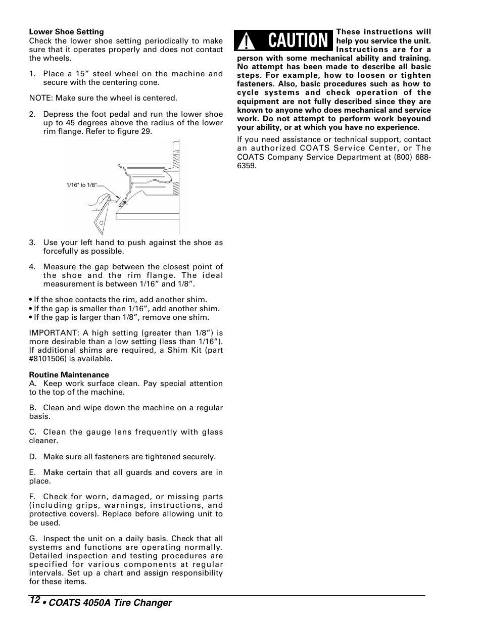 Caution | COATS 4050A Tire Changer User Manual | Page 14 / 16