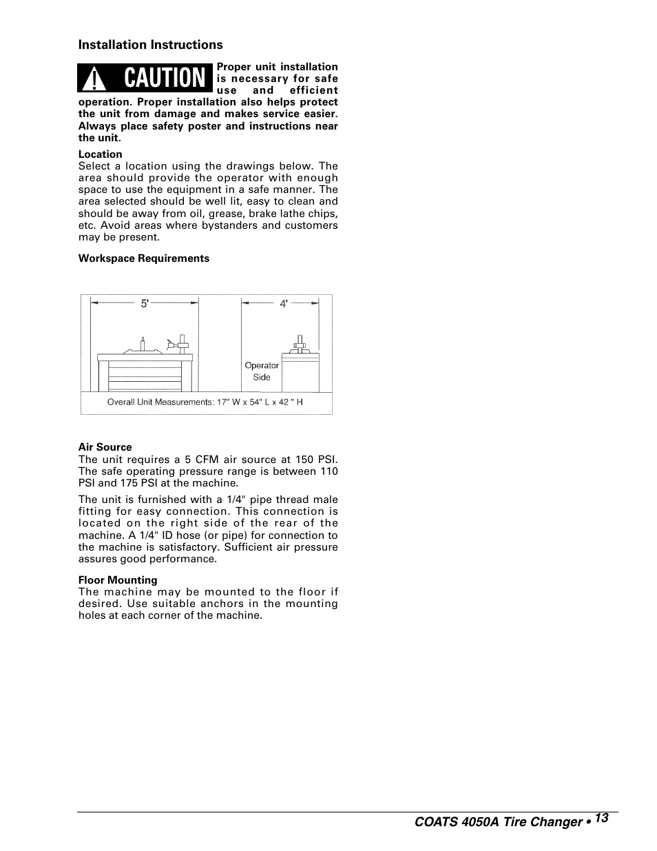 Caution | COATS 4050A Tire Changer User Manual | Page 15 / 16