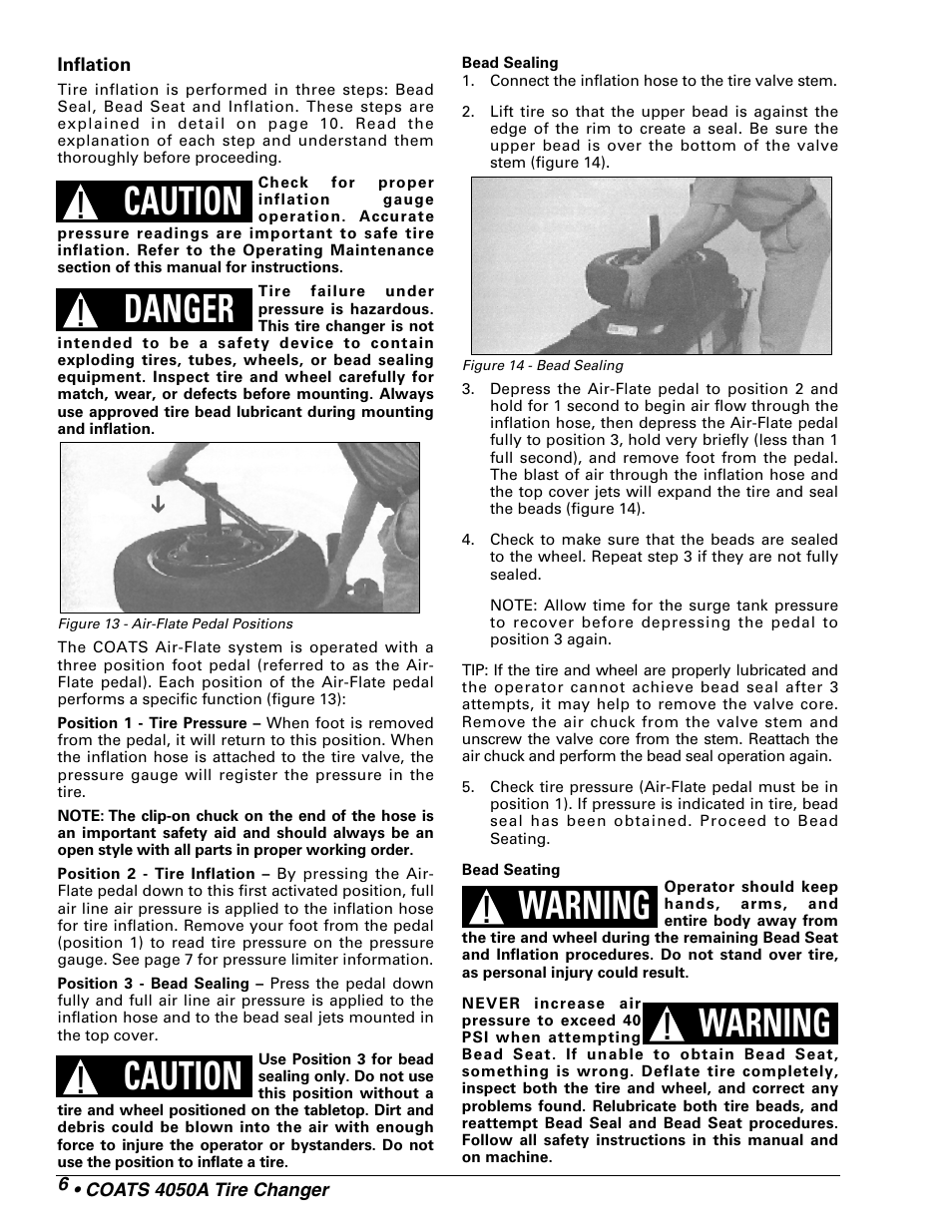 Caution, Danger, Warning | COATS 4050A Tire Changer User Manual | Page 8 / 16