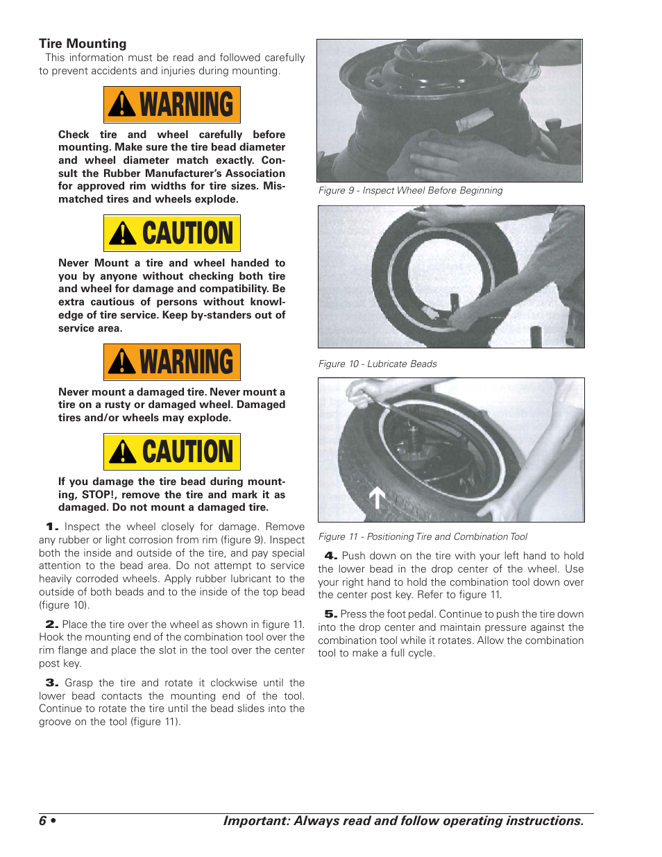 Warning, Caution | COATS 4070 Tire Changer User Manual | Page 10 / 24