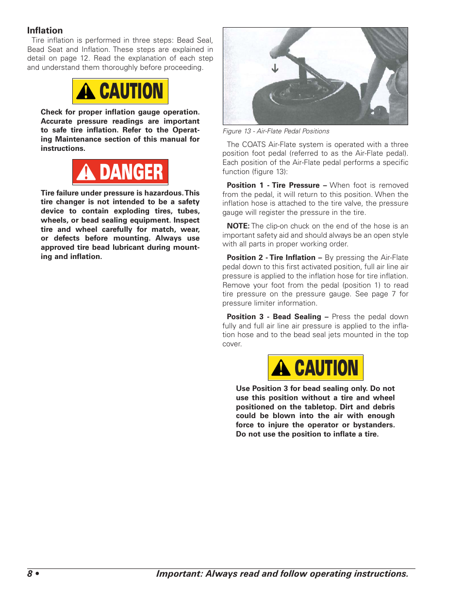 Caution, Danger | COATS 4070 Tire Changer User Manual | Page 12 / 24