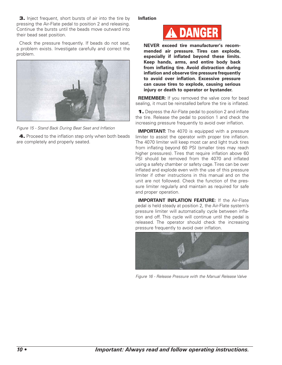 Danger | COATS 4070 Tire Changer User Manual | Page 14 / 24