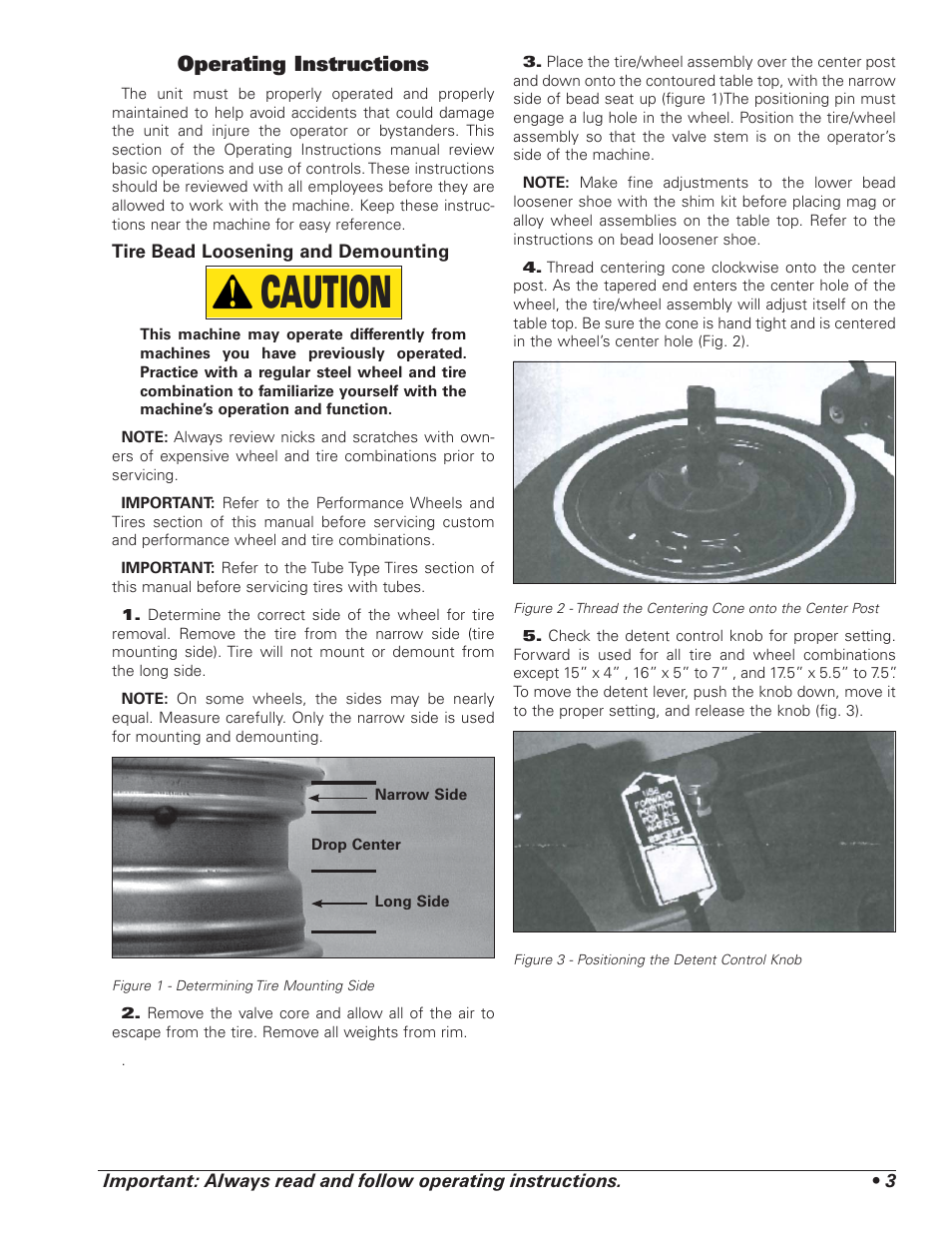 Caution, Operating instructions | COATS 4070 Tire Changer User Manual | Page 7 / 24
