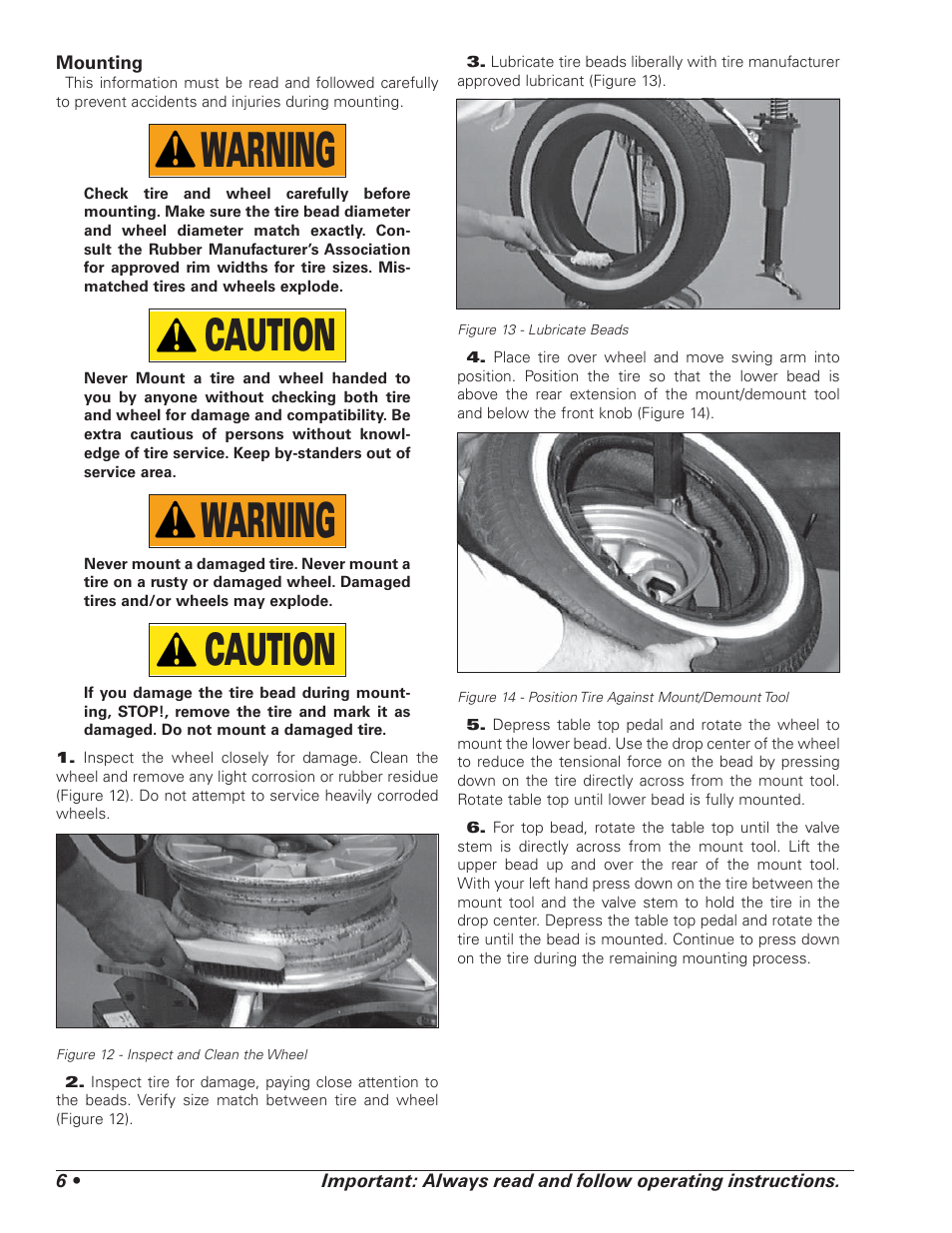 Warning, Caution | COATS 5030 A/E Tire Changer User Manual | Page 10 / 24