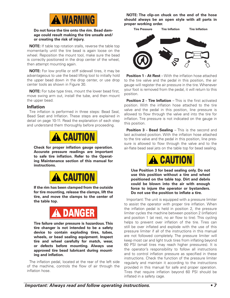 Warning, Caution, Danger | COATS 5030 A/E Tire Changer User Manual | Page 11 / 24