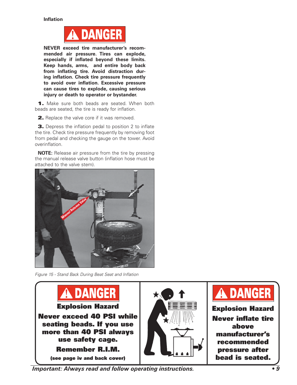 Danger | COATS 5030 A/E Tire Changer User Manual | Page 13 / 24