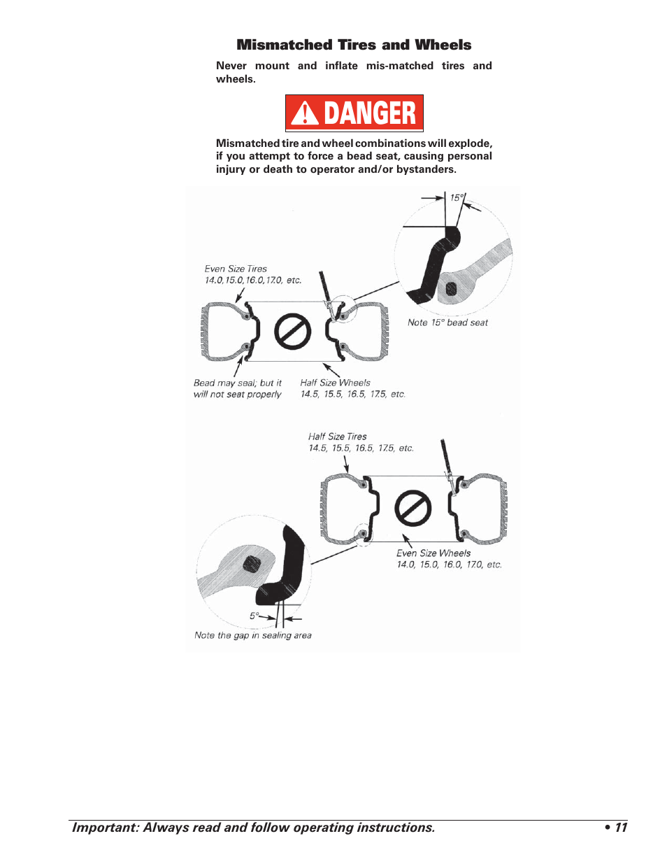 Danger | COATS 5030 A/E Tire Changer User Manual | Page 15 / 24