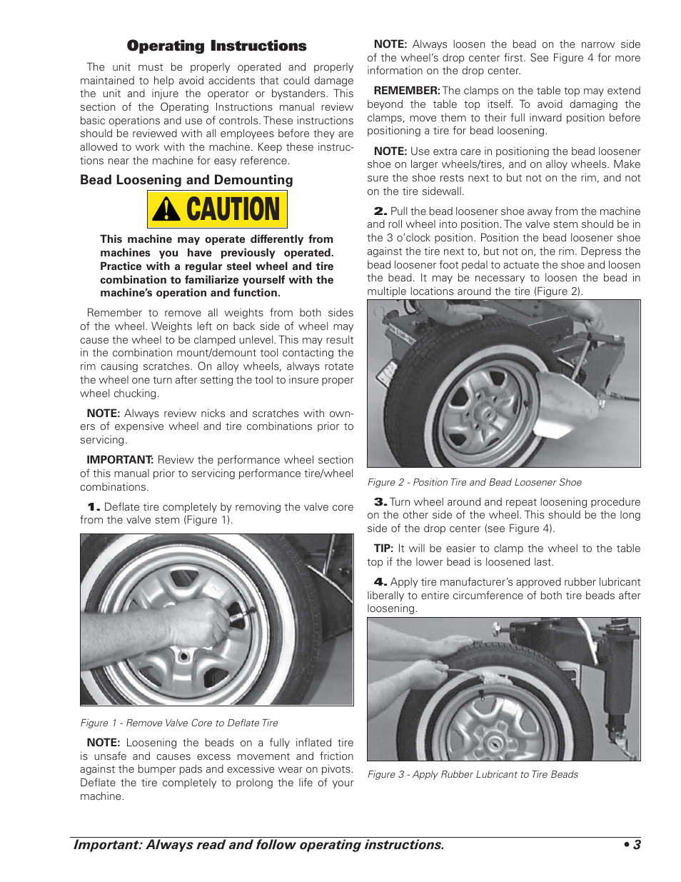 Caution, Operating instructions | COATS 5030 A/E Tire Changer User Manual | Page 7 / 24