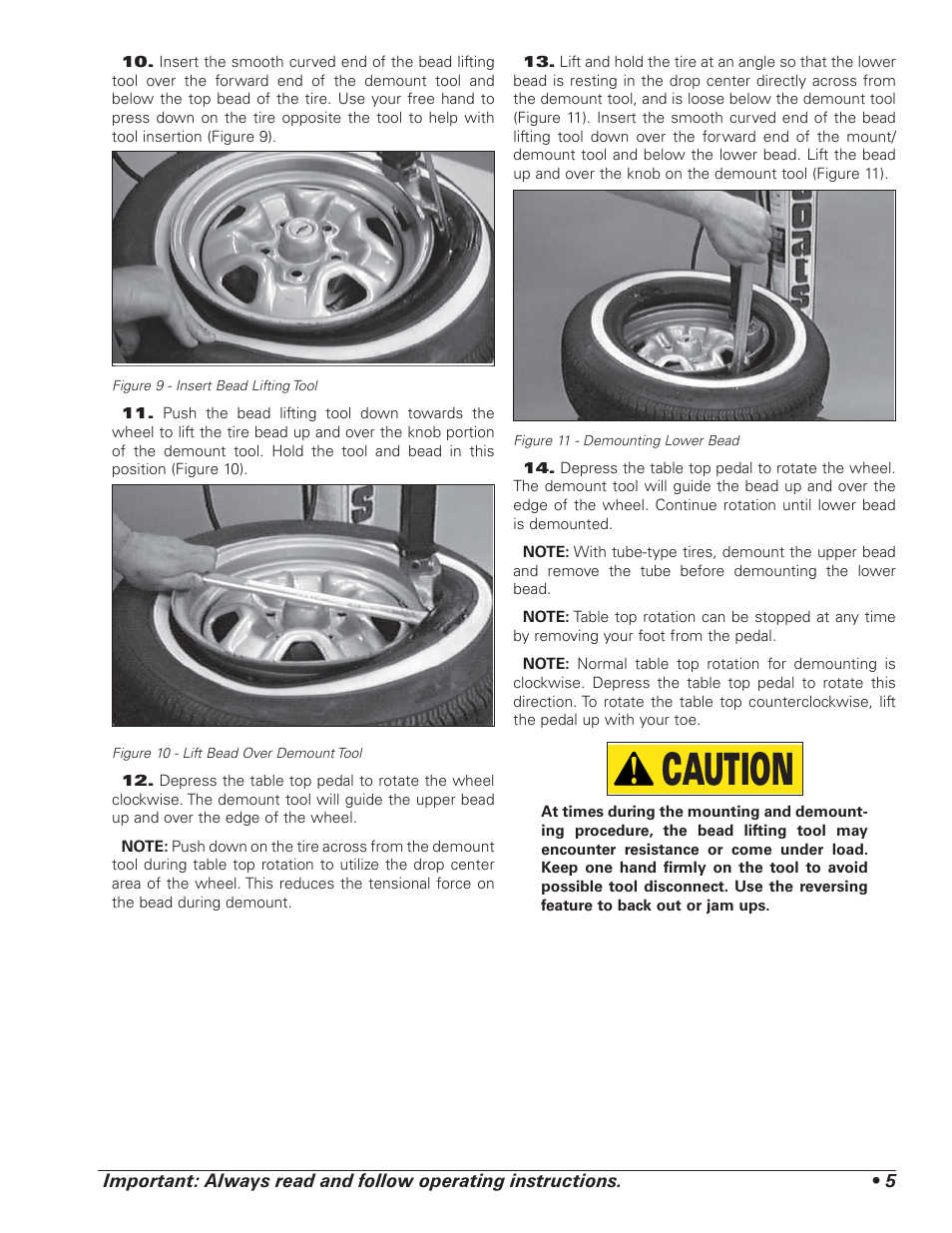 Caution | COATS 5030 A/E Tire Changer User Manual | Page 9 / 24