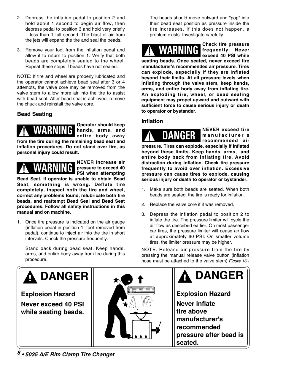 Warning, Danger | COATS 5035 A/E Tire Changer User Manual | Page 10 / 18