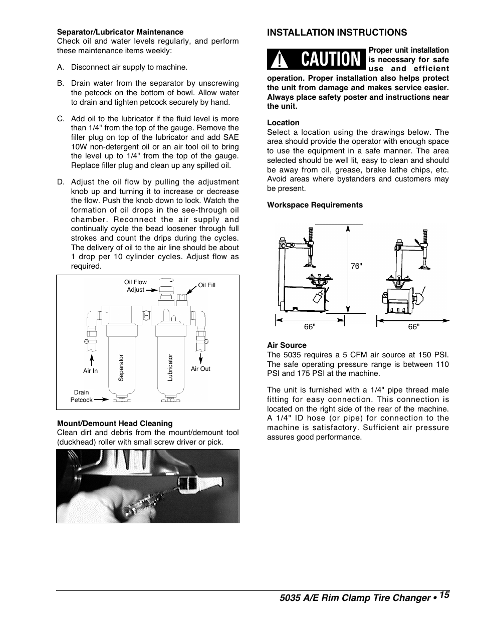 Caution | COATS 5035 A/E Tire Changer User Manual | Page 17 / 18