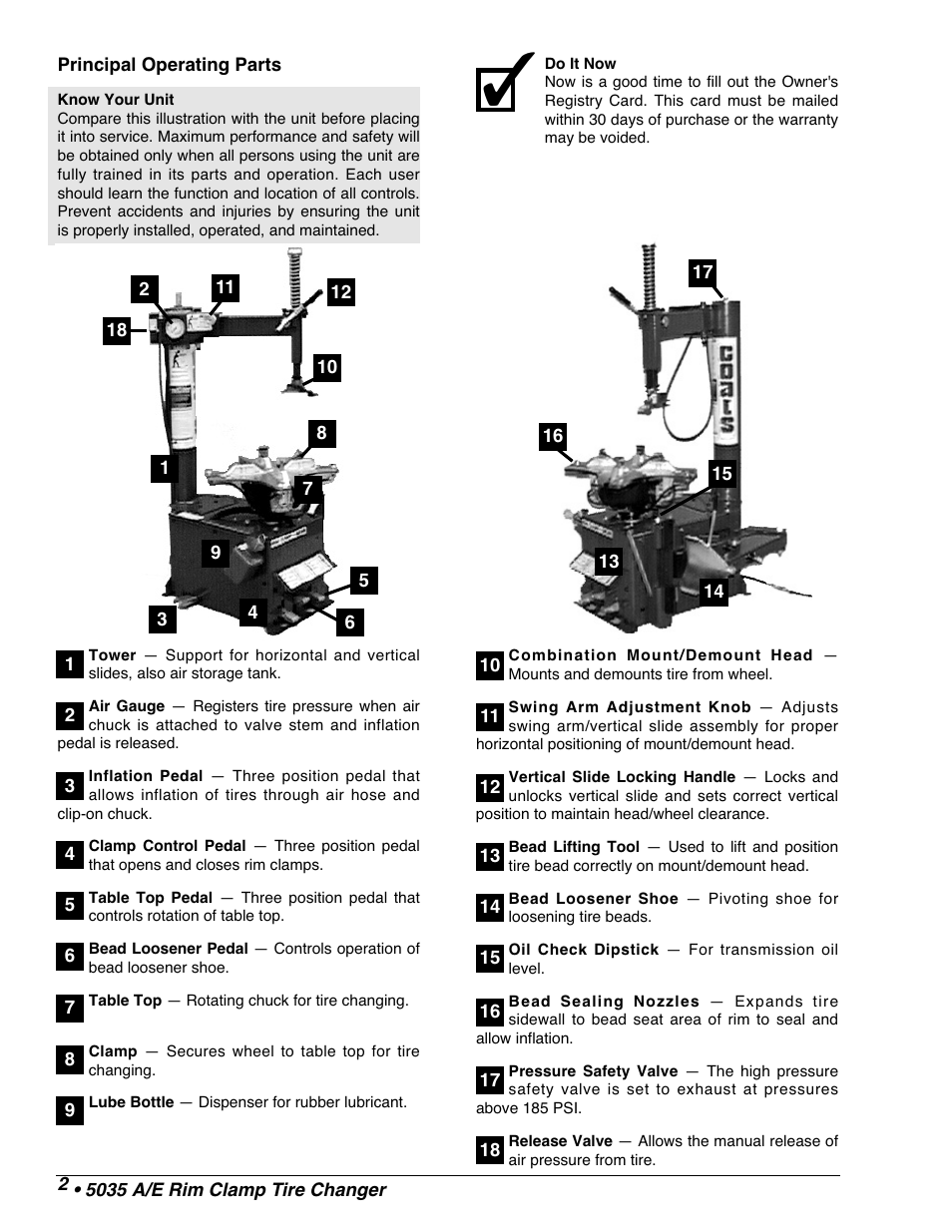 COATS 5035 A/E Tire Changer User Manual | Page 4 / 18