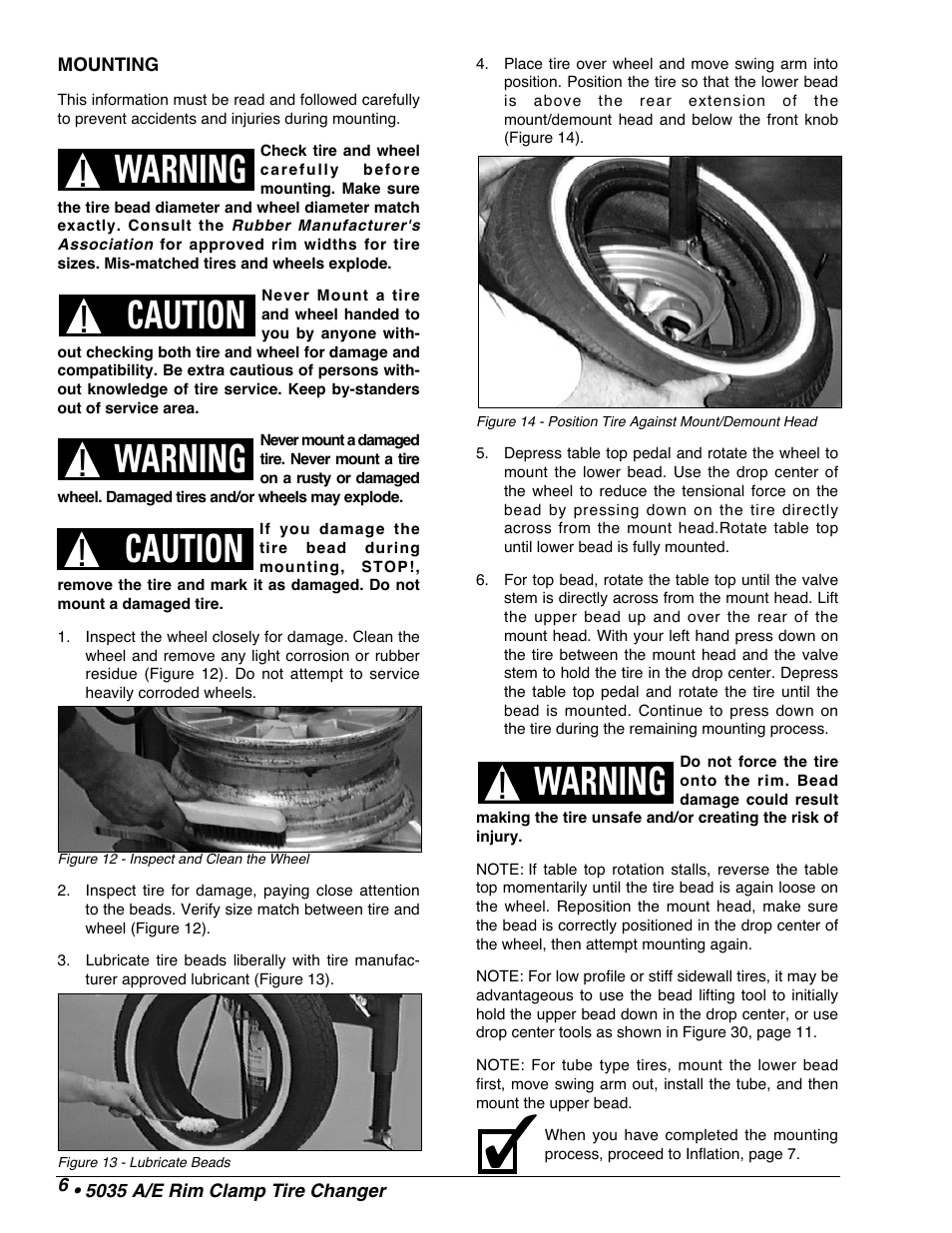 Warning, Caution | COATS 5035 A/E Tire Changer User Manual | Page 8 / 18