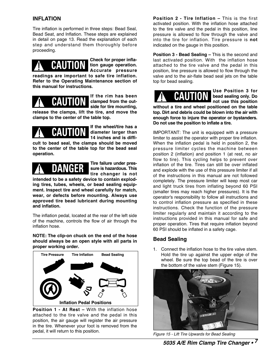 Caution, Danger | COATS 5035 A/E Tire Changer User Manual | Page 9 / 18