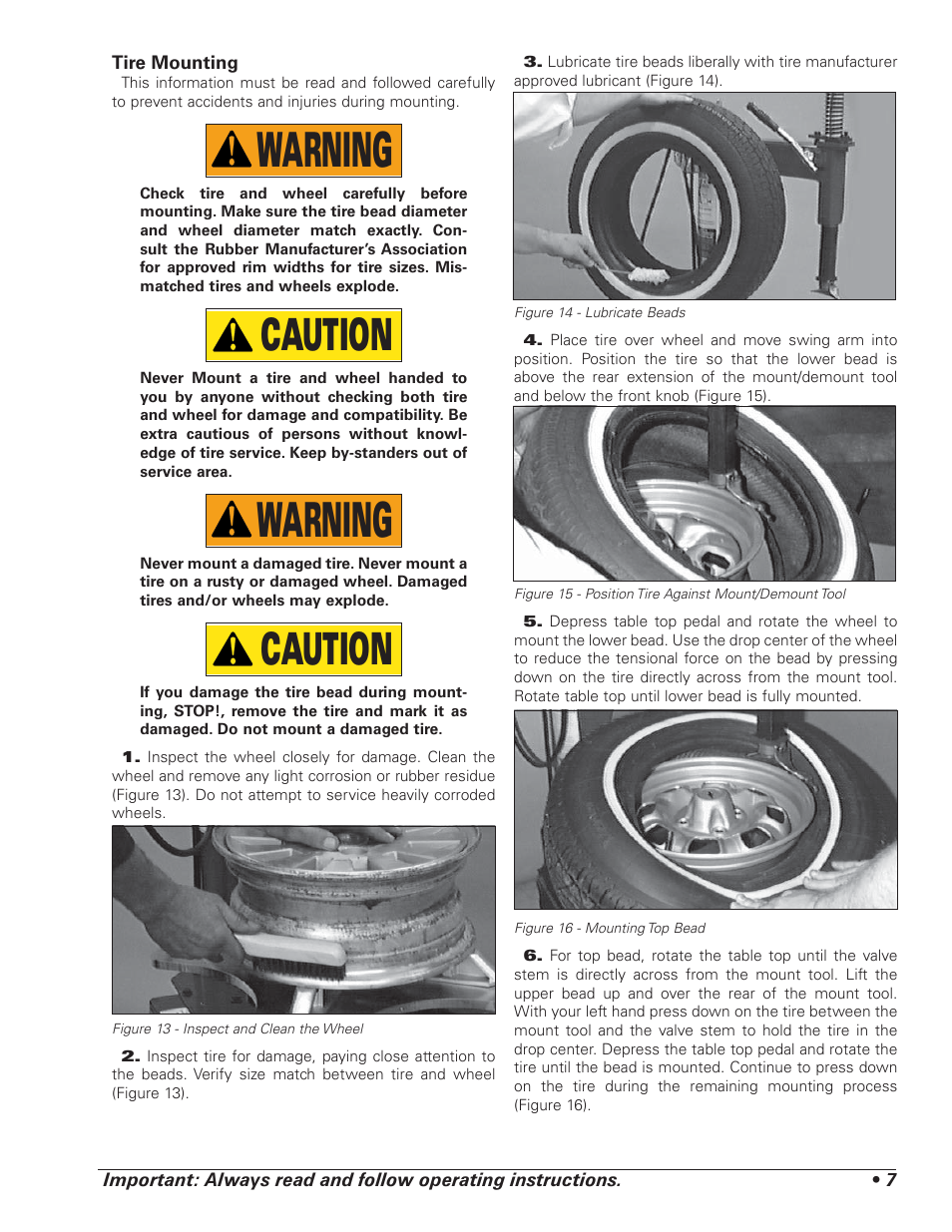 Warning, Caution | COATS 5040 A/E Tire Changer User Manual | Page 11 / 28