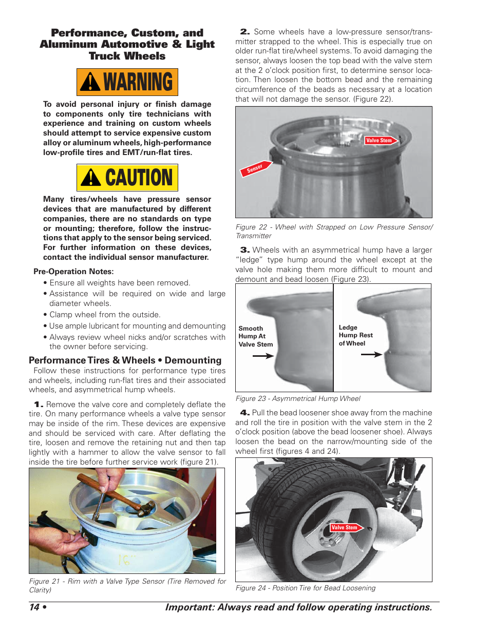 Warning, Caution | COATS 5040 A/E Tire Changer User Manual | Page 18 / 28