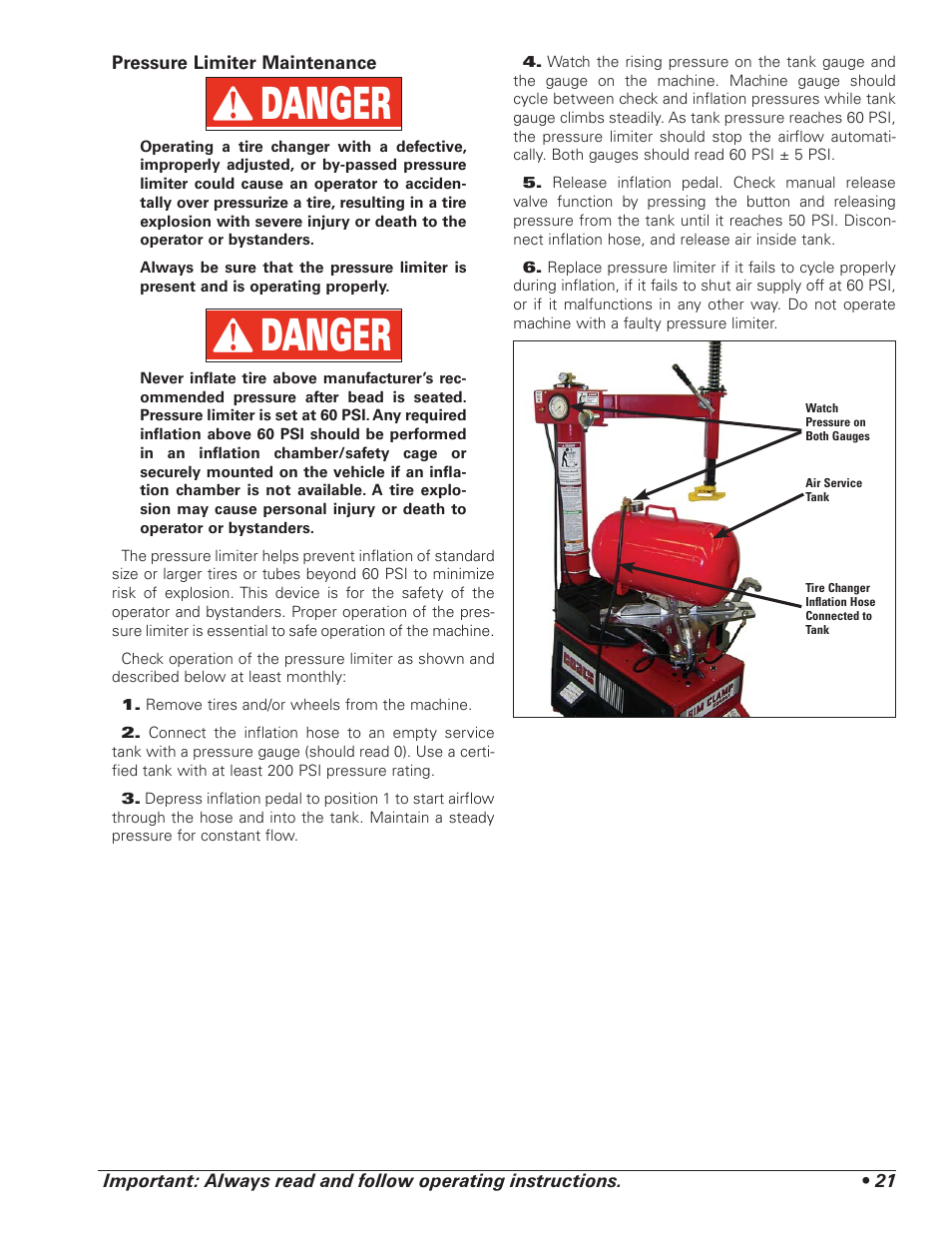 Danger | COATS 5040 A/E Tire Changer User Manual | Page 25 / 28