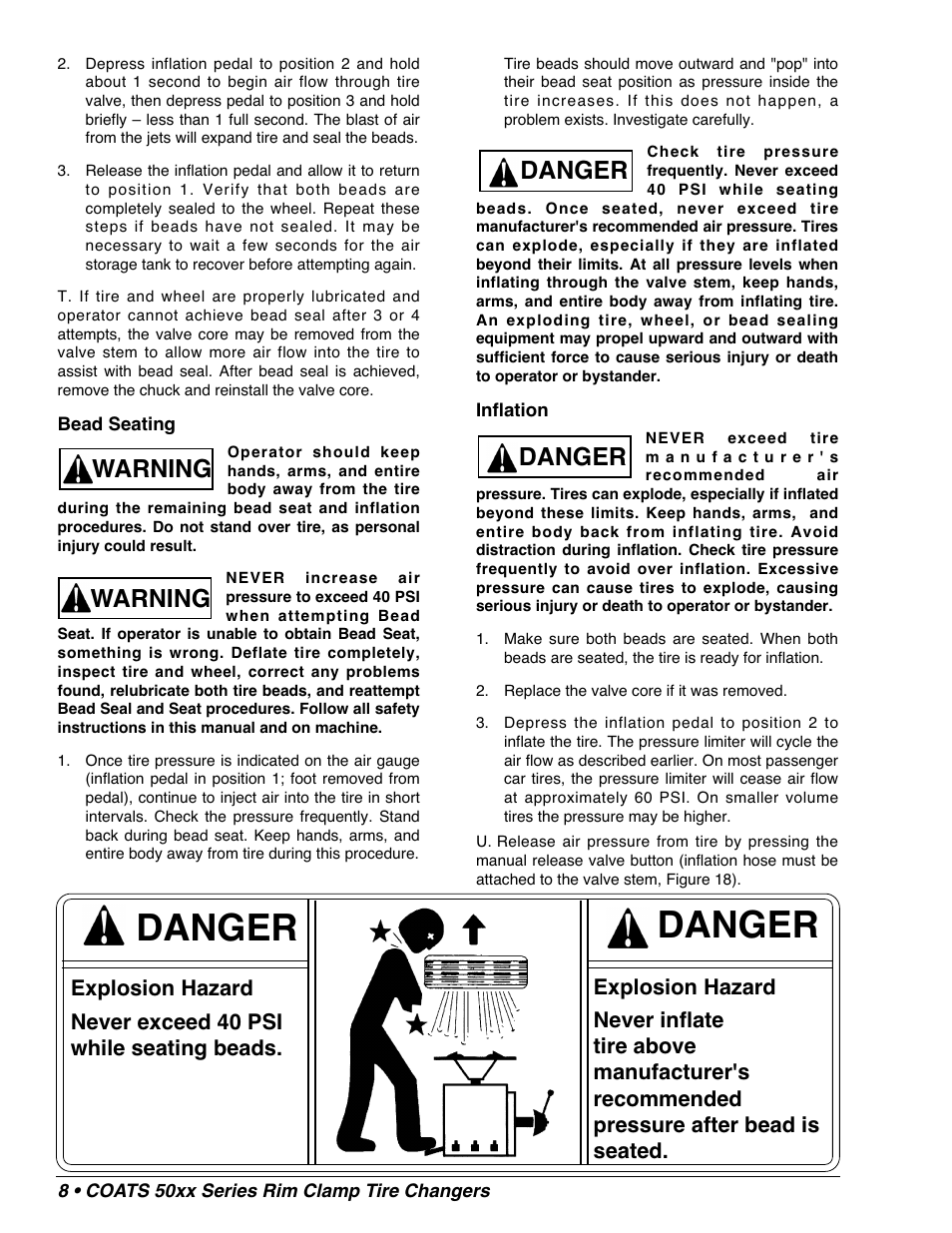 Danger, Danger warning warning | COATS 50xx Series Tire Changer User Manual | Page 10 / 20
