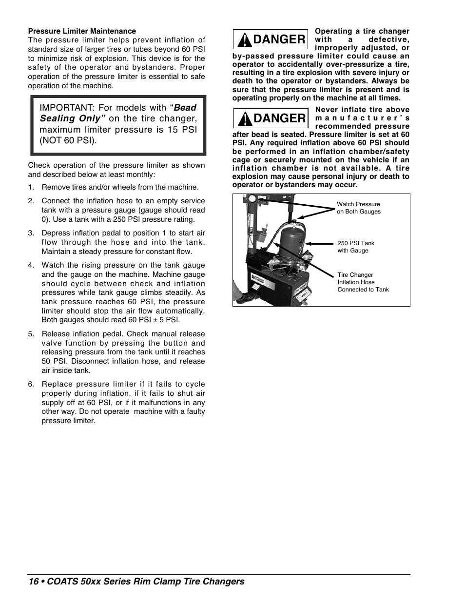 Danger | COATS 50xx Series Tire Changer User Manual | Page 18 / 20