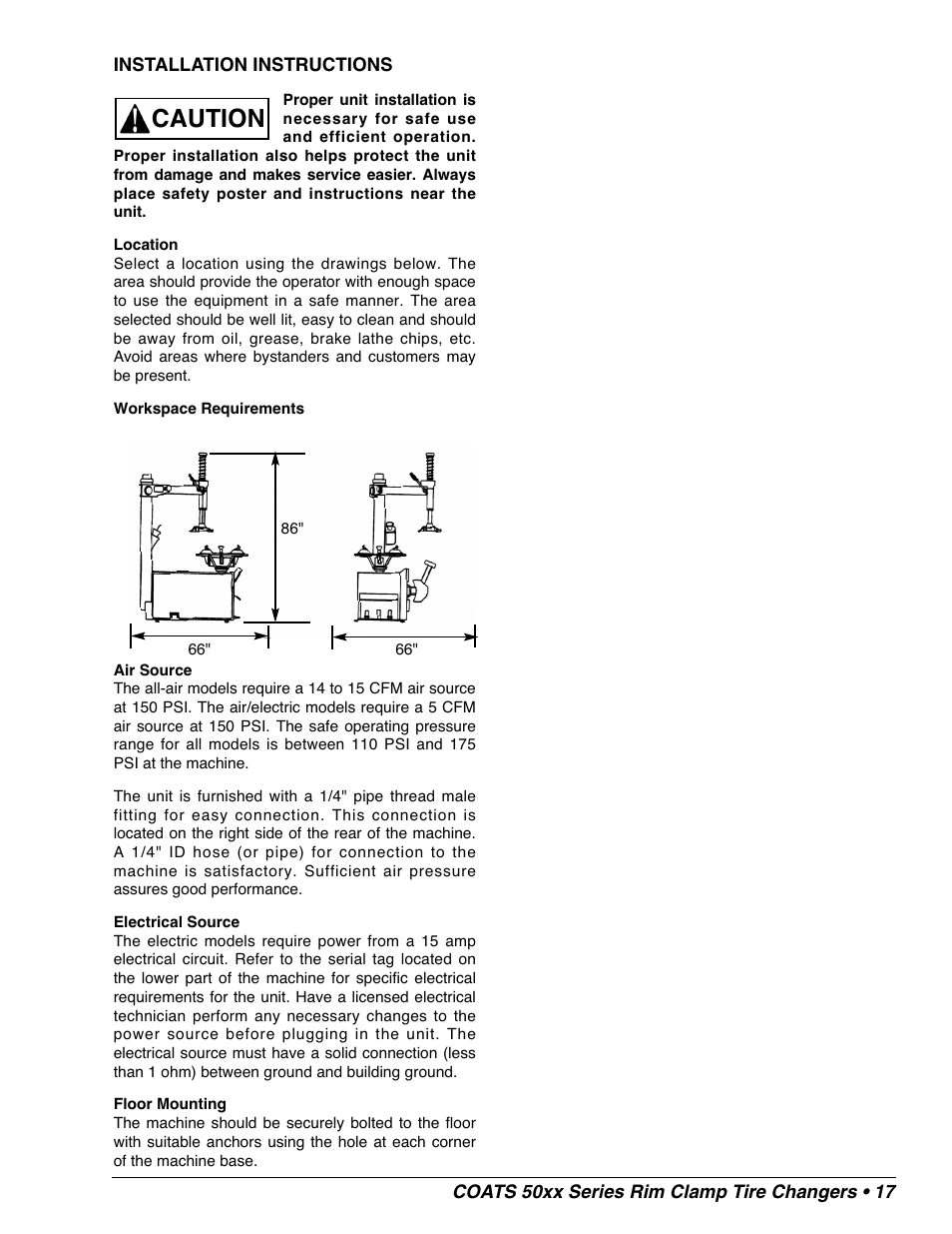 Caution | COATS 50xx Series Tire Changer User Manual | Page 19 / 20