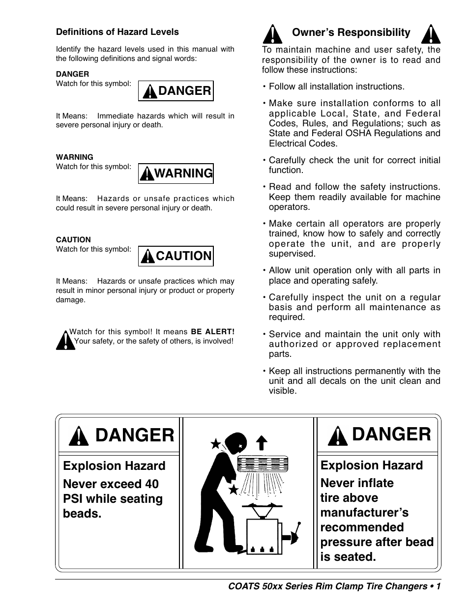 Danger | COATS 50xx Series Tire Changer User Manual | Page 3 / 20