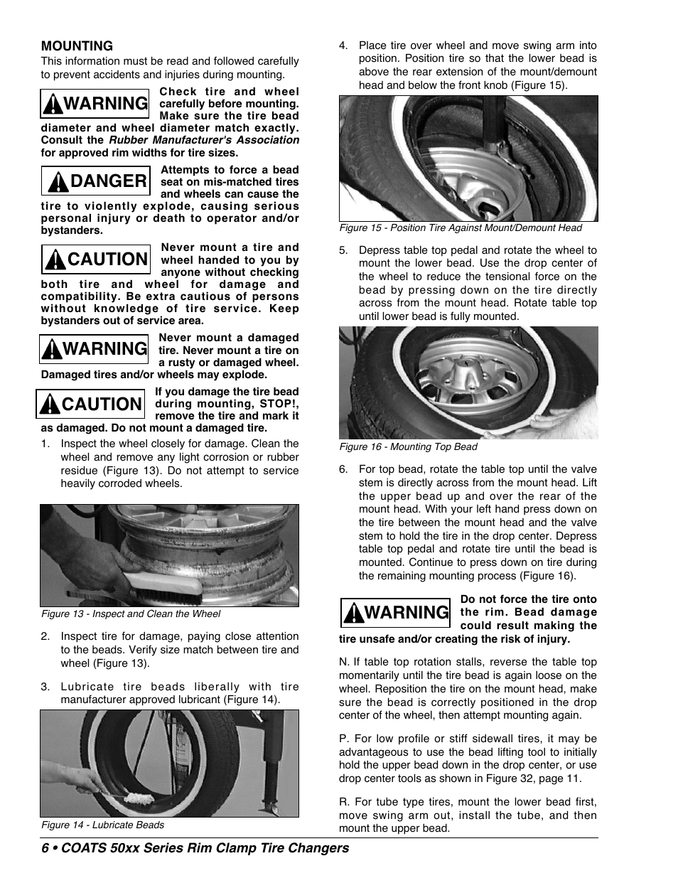Caution, Caution danger warning warning warning | COATS 50xx Series Tire Changer User Manual | Page 8 / 20