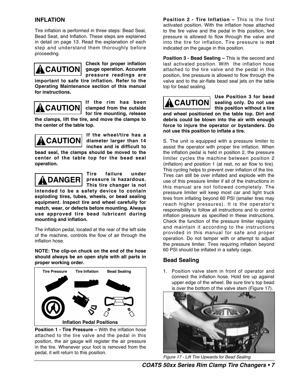 Caution, Caution danger | COATS 50xx Series Tire Changer User Manual | Page 9 / 20