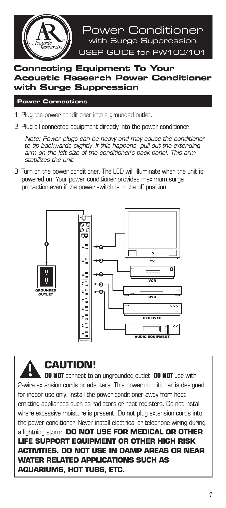 Acoustic Research PW100 User Manual | 8 pages