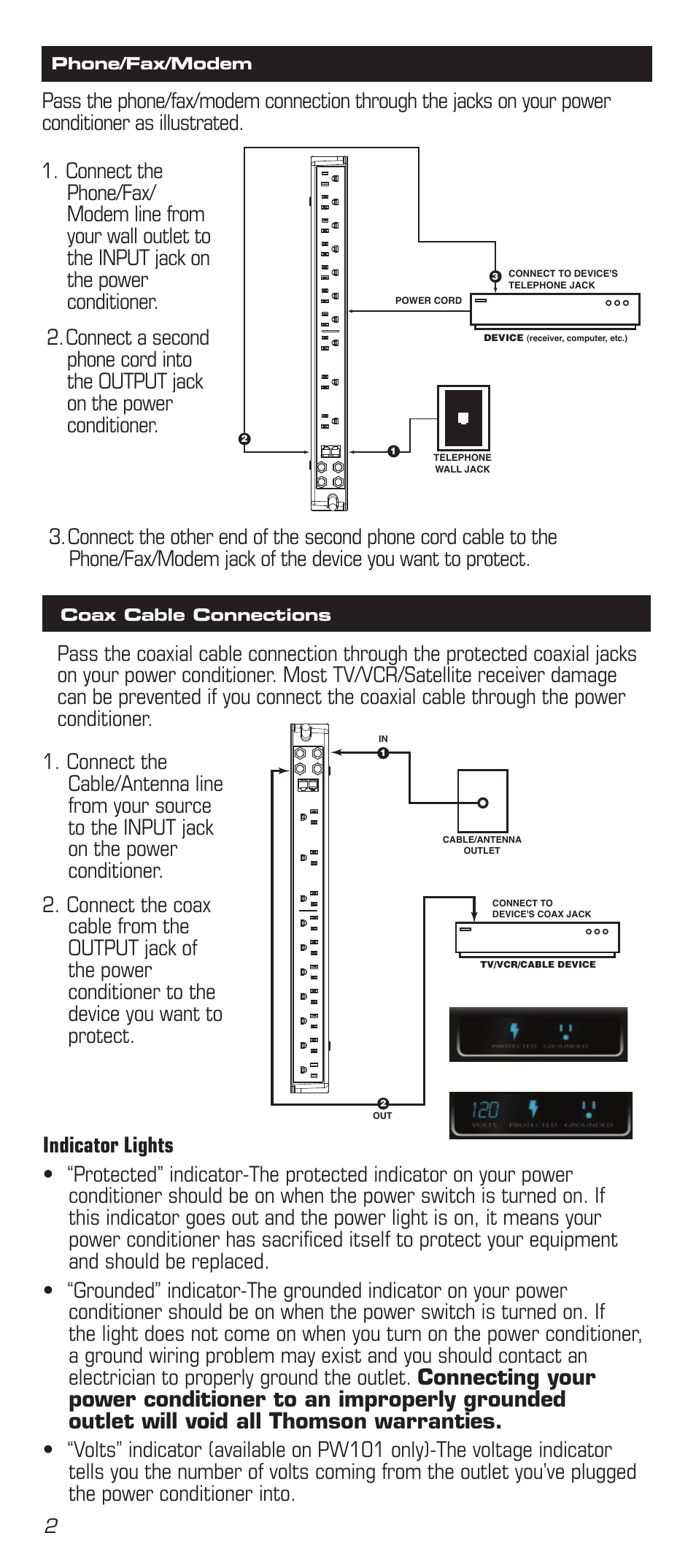 Power conditioner, Caution, With surge suppression | Acoustic Research PW100 User Manual | Page 2 / 8