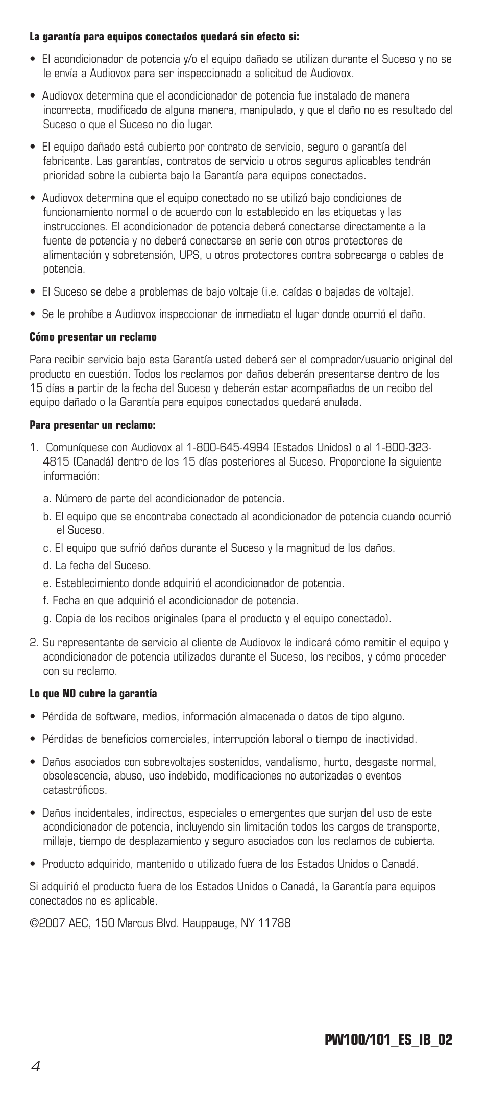 Acoustic Research PW100 User Manual | Page 8 / 8
