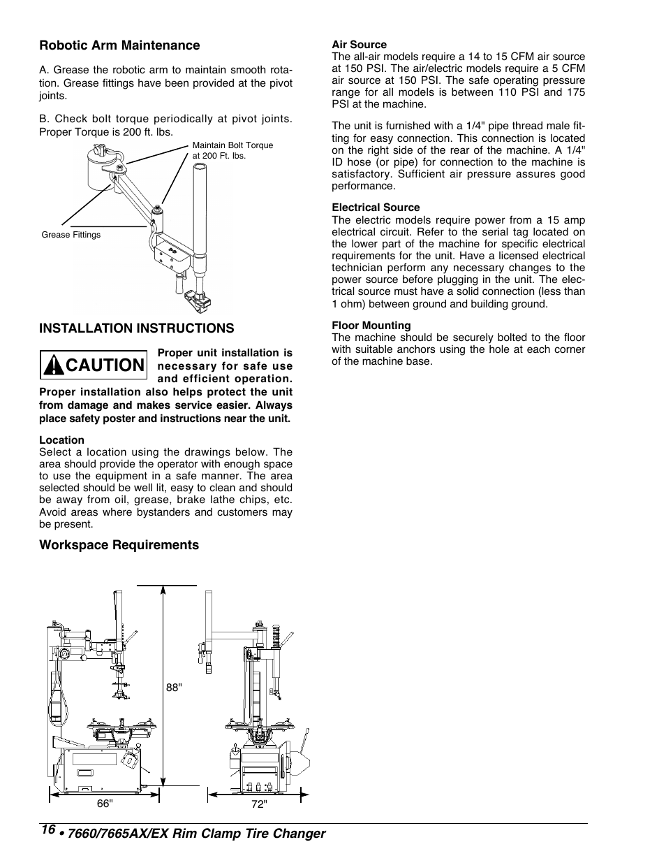 Caution | COATS 7665 AX/EX Tire Changer User Manual | Page 18 / 20