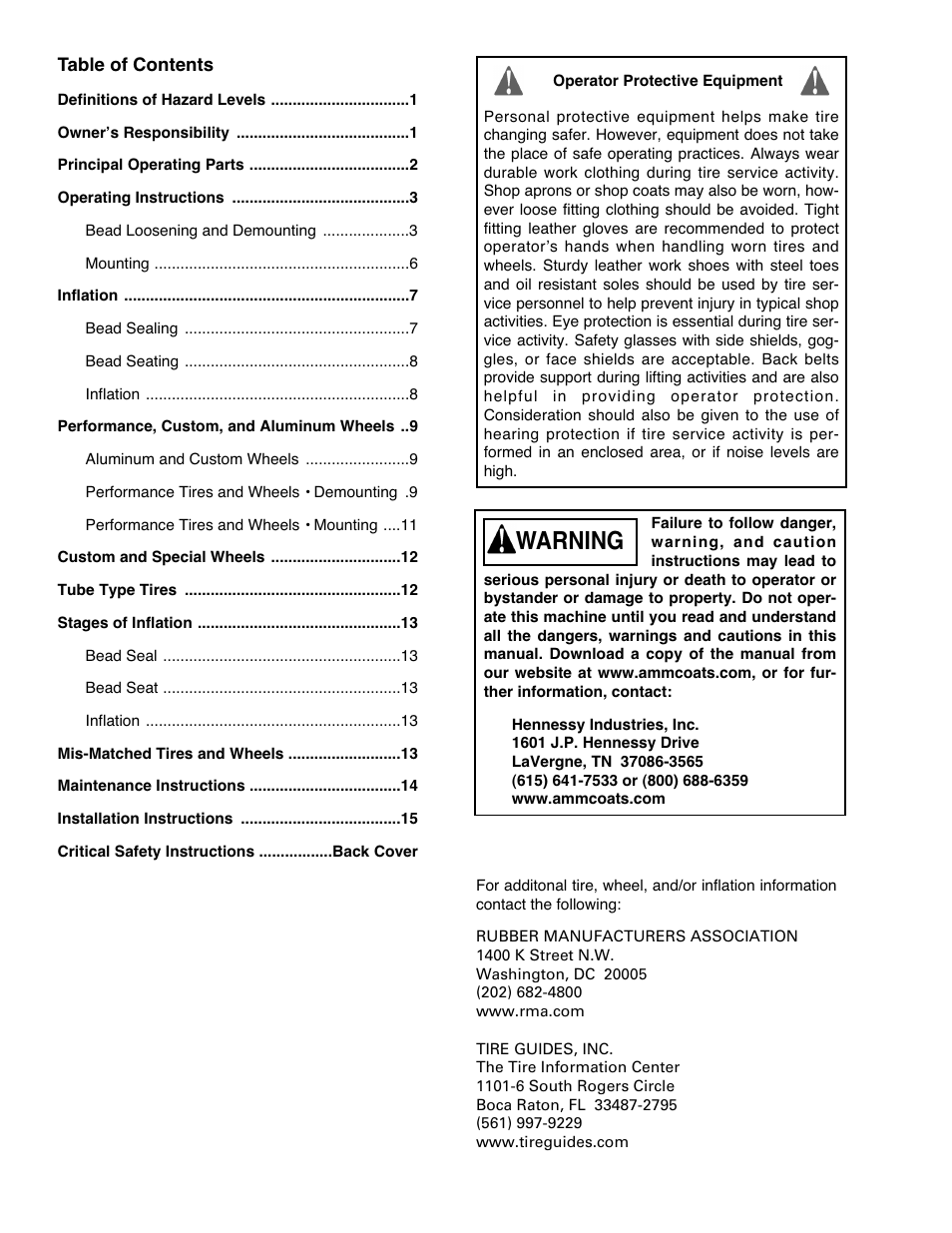 Warning | COATS 7665 AX/EX Tire Changer User Manual | Page 2 / 20