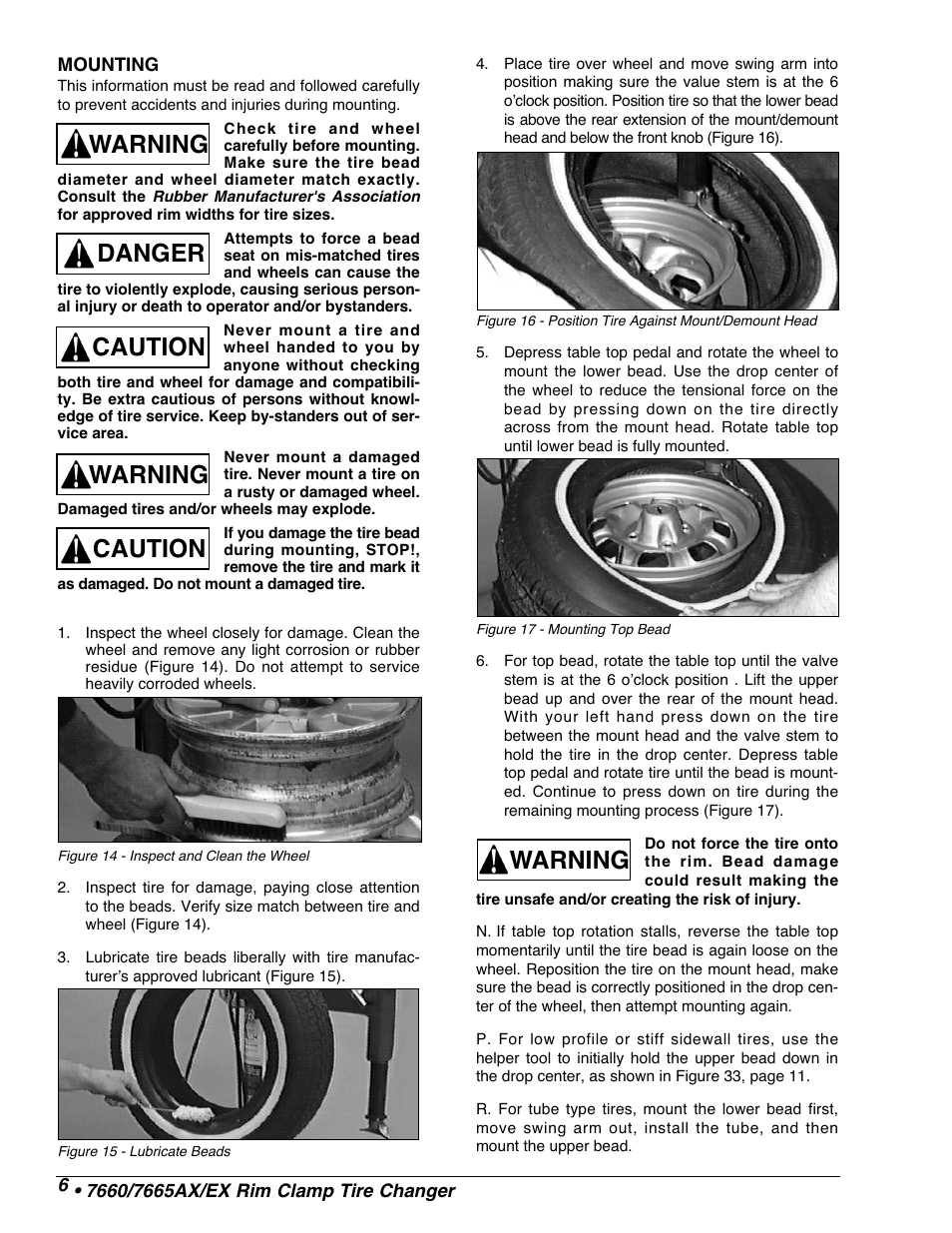Warning caution warning caution warning danger | COATS 7665 AX/EX Tire Changer User Manual | Page 8 / 20