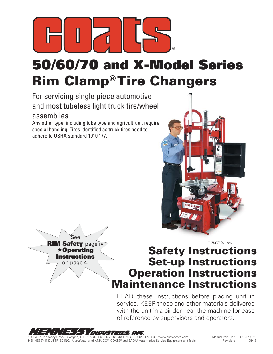 COATS 7xxx Series Tire Changer User Manual | 32 pages