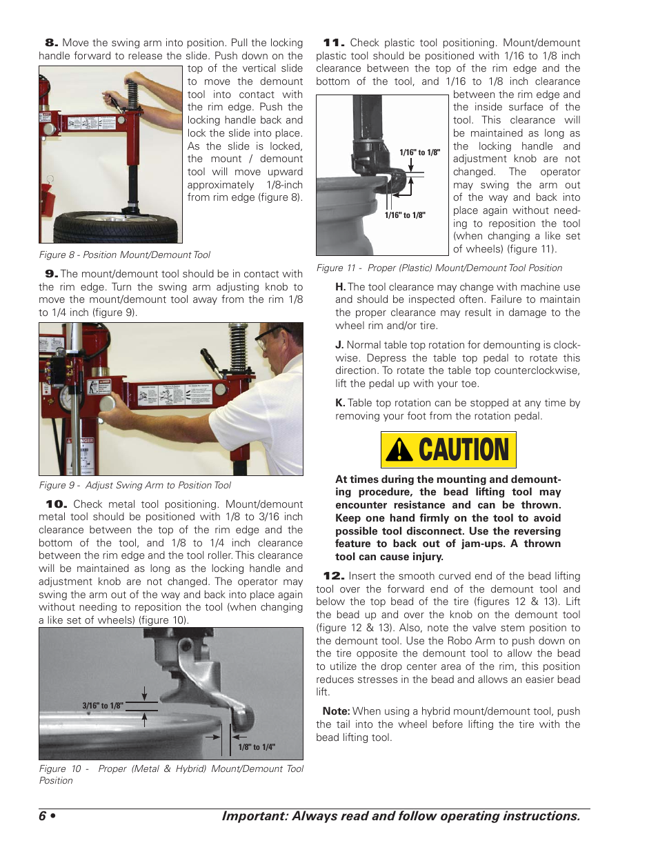 Caution | COATS 7xxx Series Tire Changer User Manual | Page 10 / 32