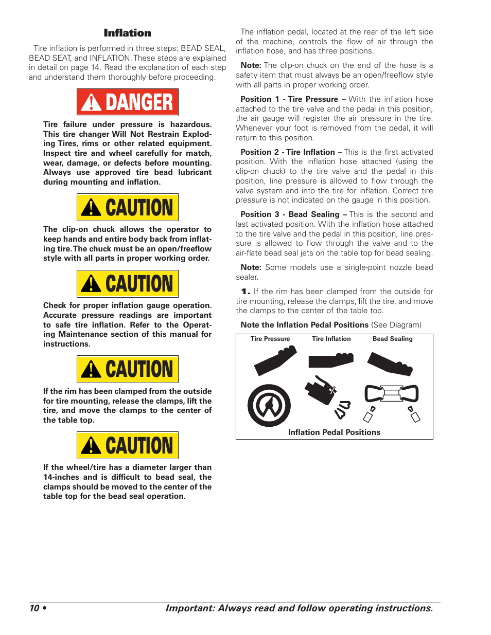 Danger, Caution | COATS 7xxx Series Tire Changer User Manual | Page 14 / 32