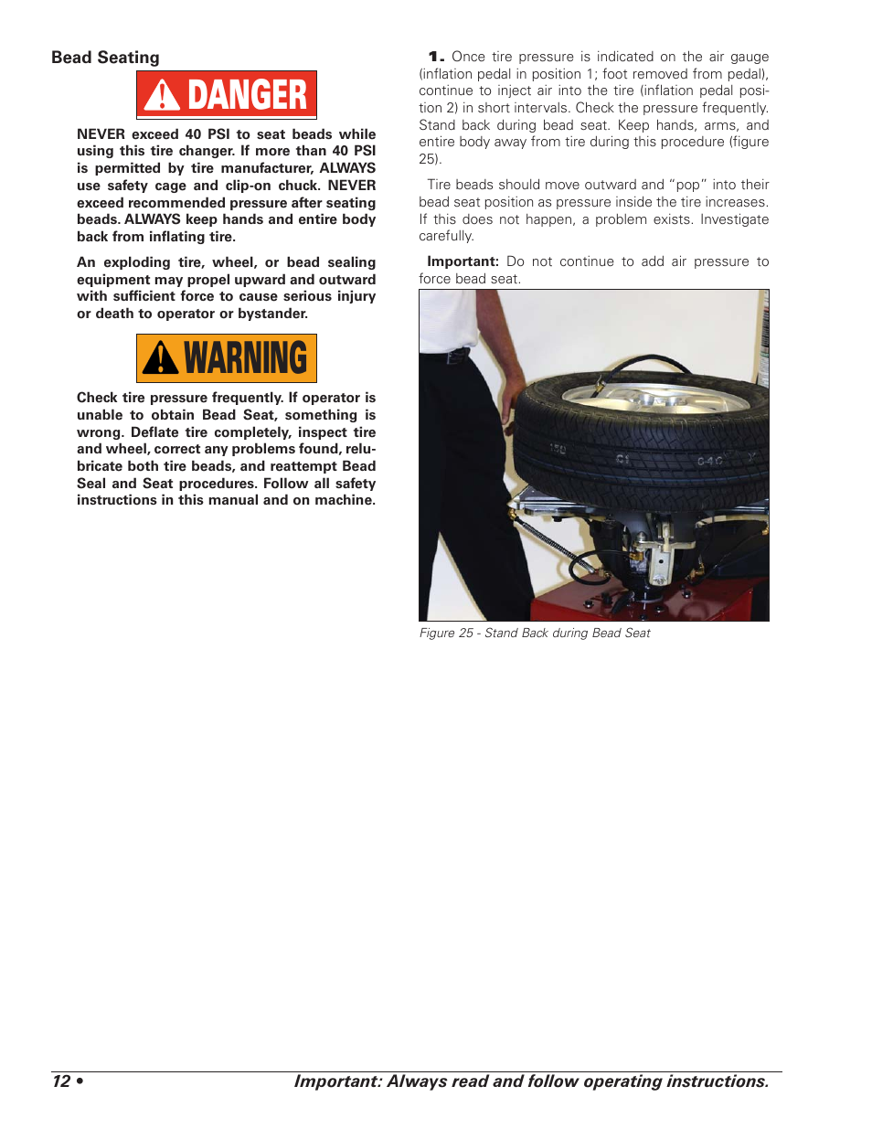 Warning, Danger | COATS 7xxx Series Tire Changer User Manual | Page 16 / 32
