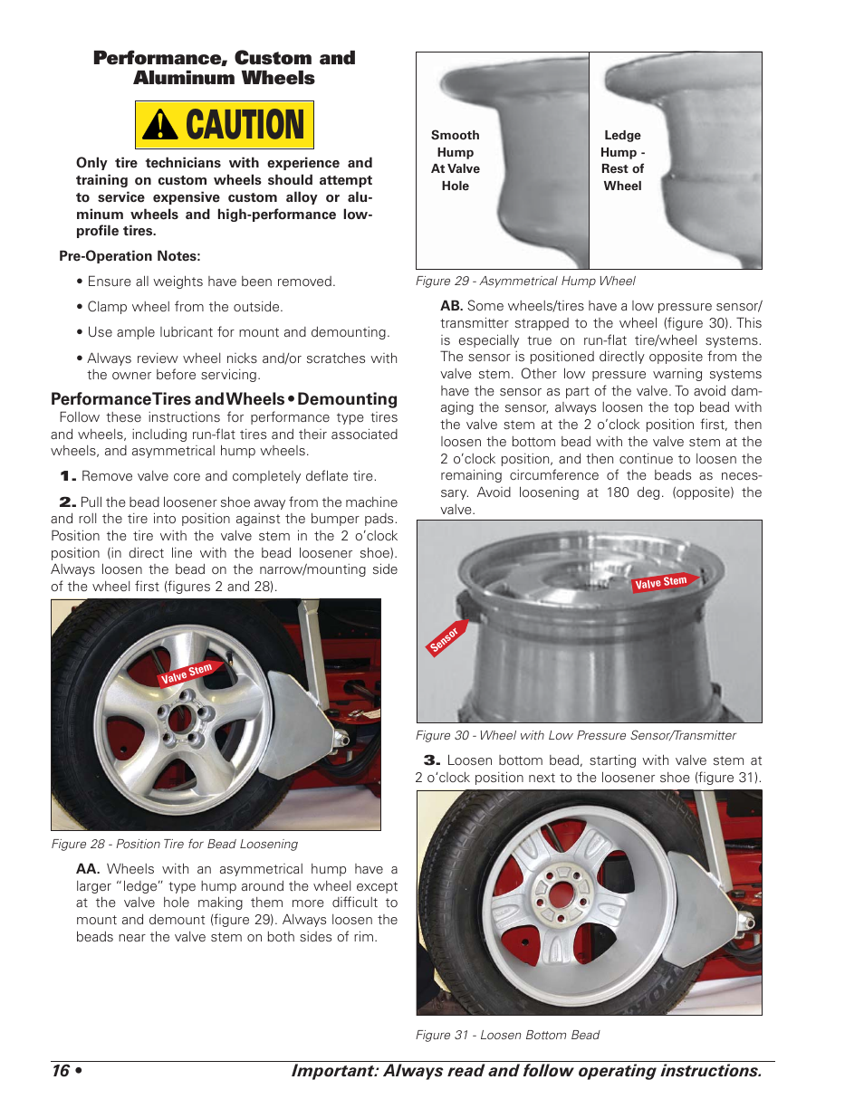 Caution, Performance, custom and aluminum wheels | COATS 7xxx Series Tire Changer User Manual | Page 20 / 32