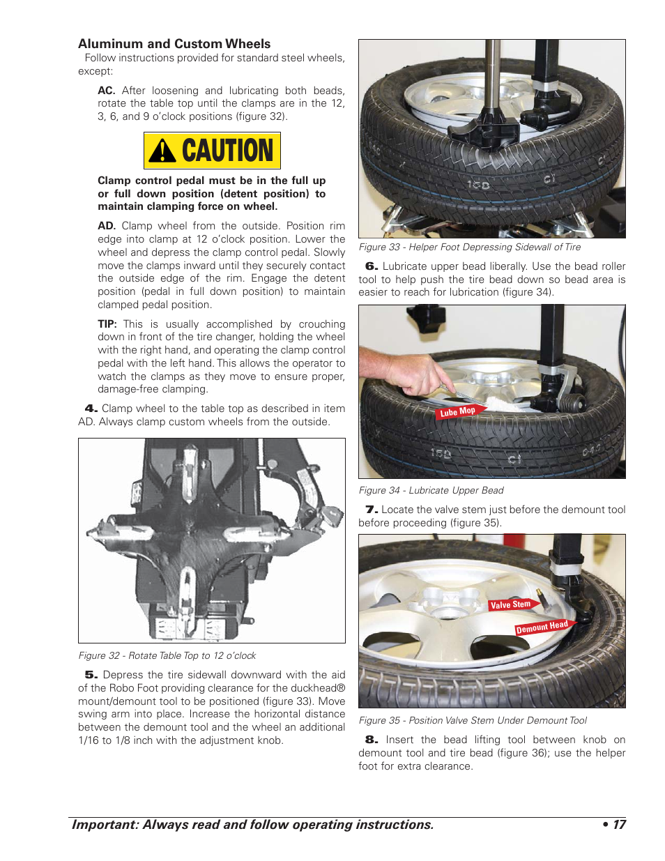 Caution | COATS 7xxx Series Tire Changer User Manual | Page 21 / 32