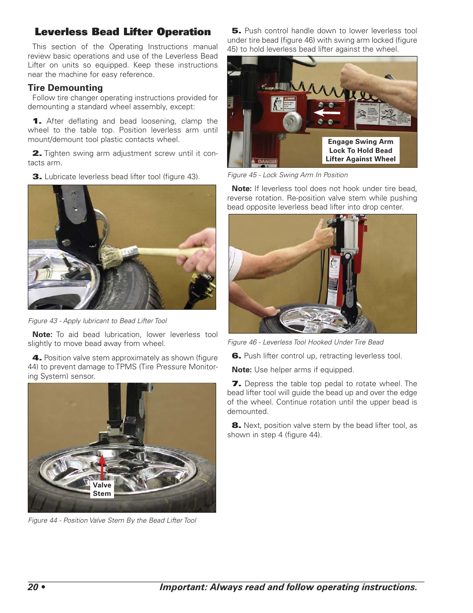 Leverless bead lifter operation | COATS 7xxx Series Tire Changer User Manual | Page 24 / 32